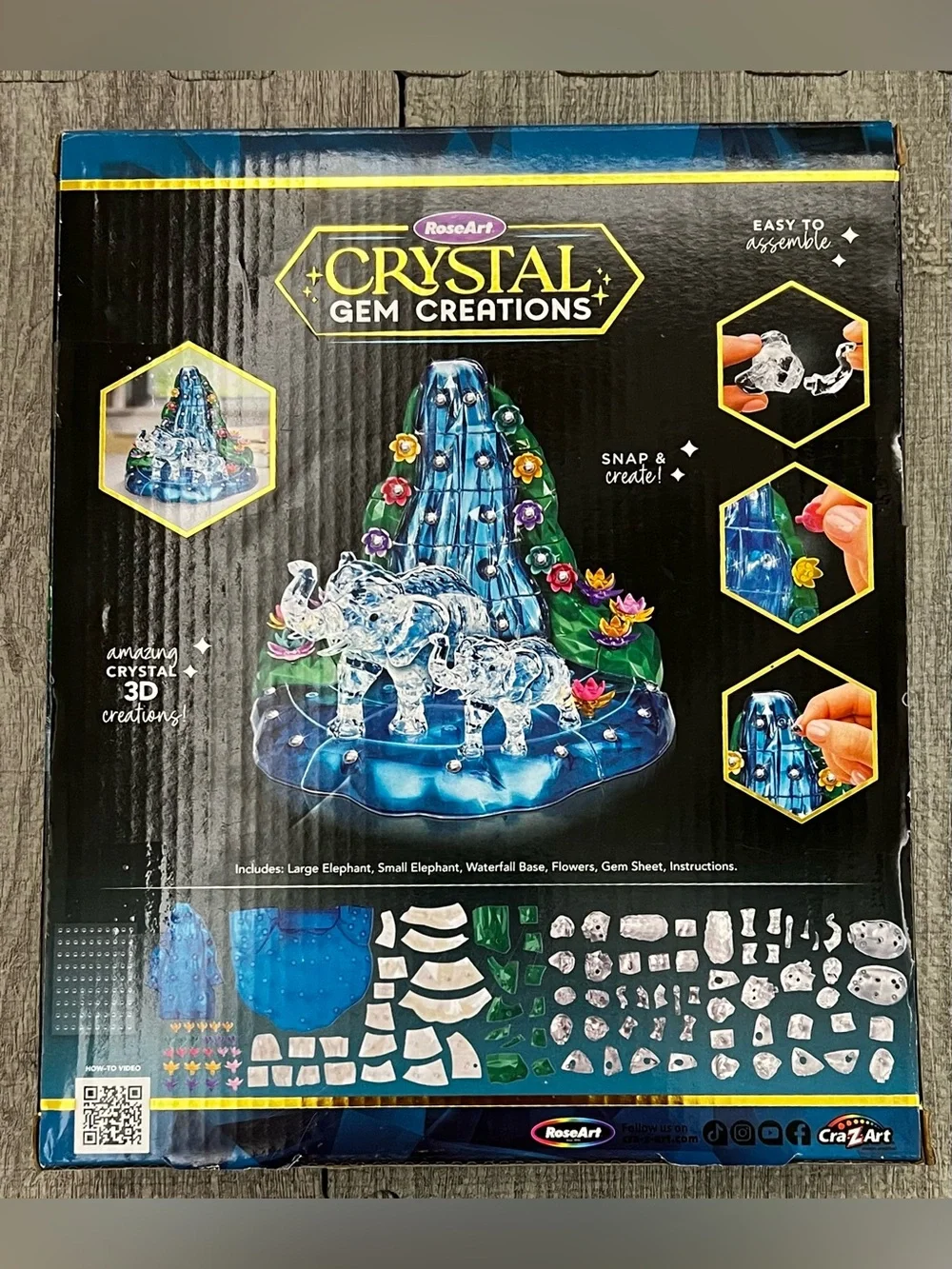 RoseArt Crystal Gem Creations Mommy & Baby Elephant 3D Craft Kit 110+ pcs